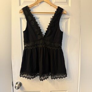 Venus black lace lined babydoll v-neck size 10 zip back top or mini dress